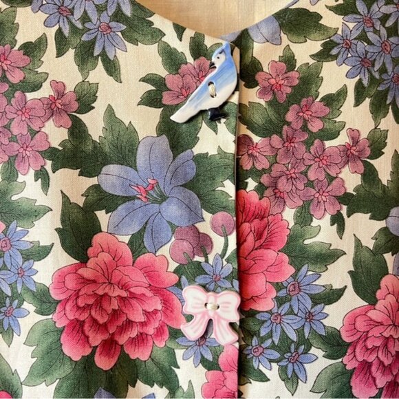 Vintage CarolArt Designs 100% Cotton Floral Garden Midi Dress - Picture 6 of 10